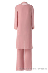 Three-Piece Pink Chiffon Half Sleeve Mother of the Bride Pant Suits
